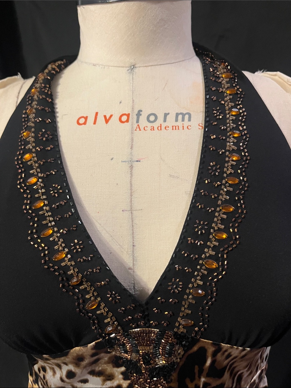 Black & Leopard and Snake Print Beaded/ Sequin Halter Top - Picture 6 of 8
